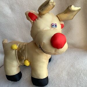 Sabre Plush Parachute Material Reindeer Red Nose Gold Antlers Stuffed Animal Toy